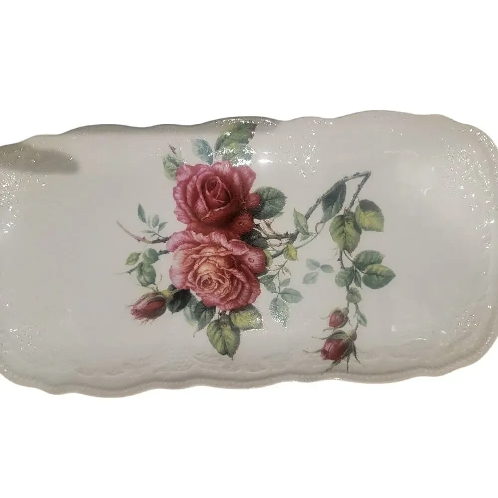 Godinger & Co  Rose Tray Dinner Serveware Multi-use Display White Pink‎